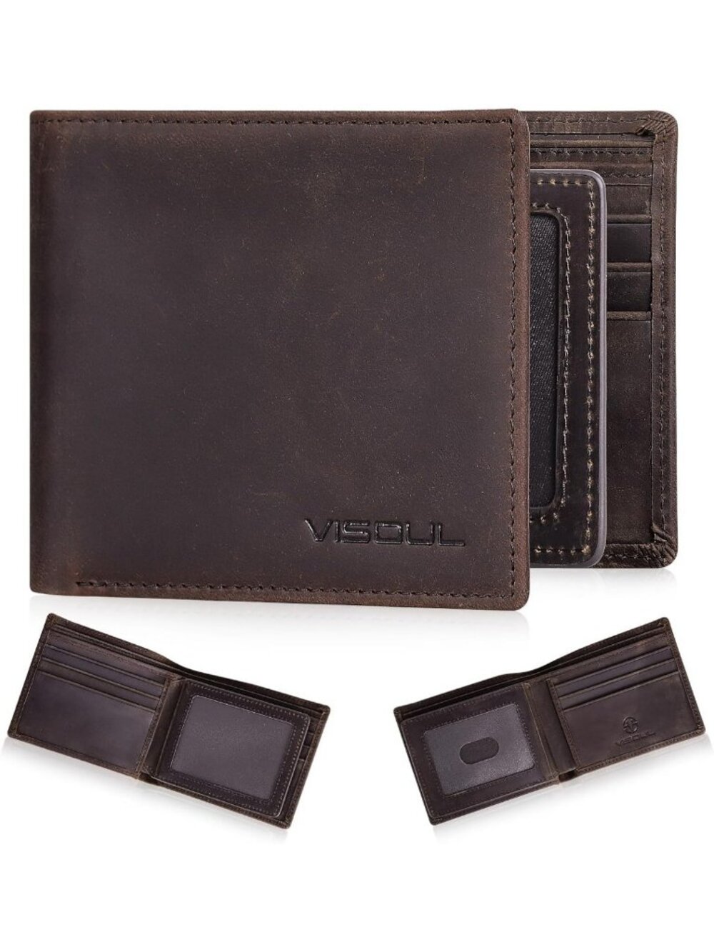Stylish Bifold Leather Wallet for Men | RFID Blocking, 2 ID Windows, 8 Card